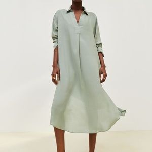 🔶 H&M Green 3/4 Sleeve Notched Collar Shirt Dress 🔶